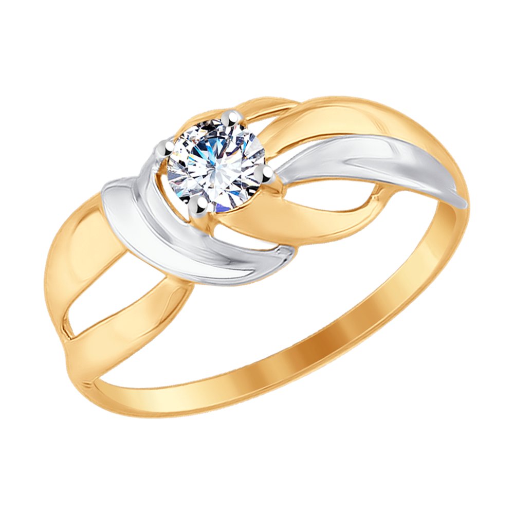 Кольцо с фианитами из красного золота 585 с родированием