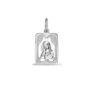 Икона нательная Божия Матерь без камней из серебра 925 с родированием