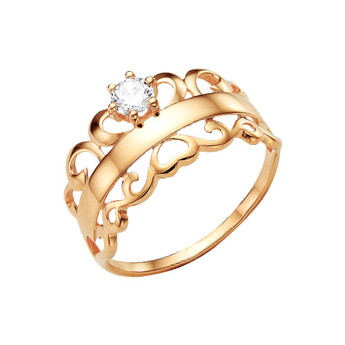 Кольцо с фианитом из красного золота 585*