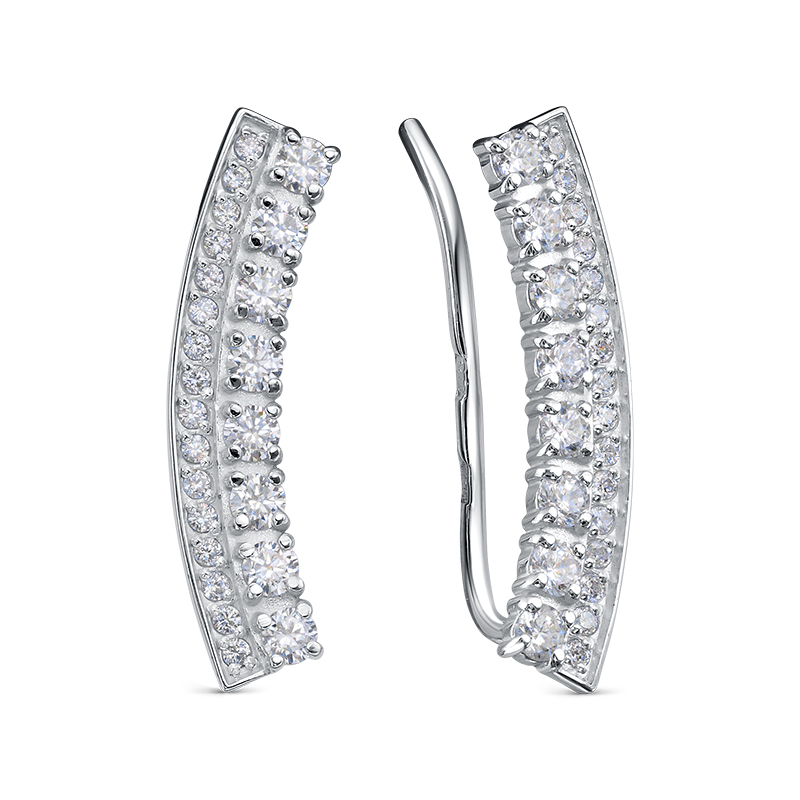 Серьги-каффы Дорожки с фианитами из серебра 925 с родированием с1208145