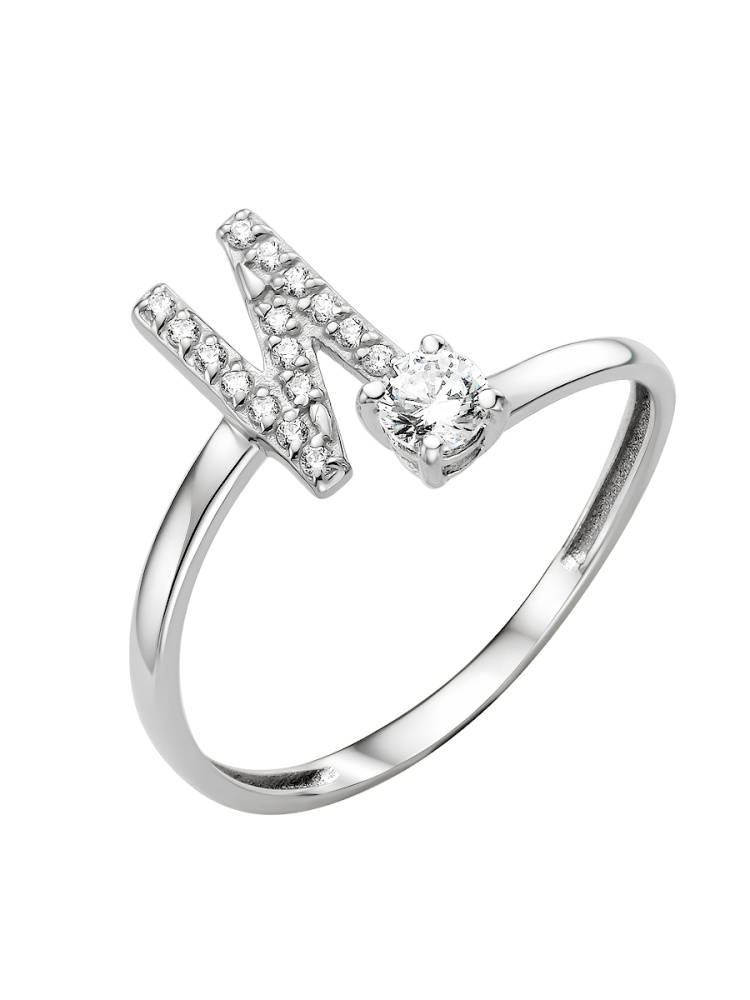 Кольцо Буква И с фианитами из серебра 925 с родированием К-4582-Р