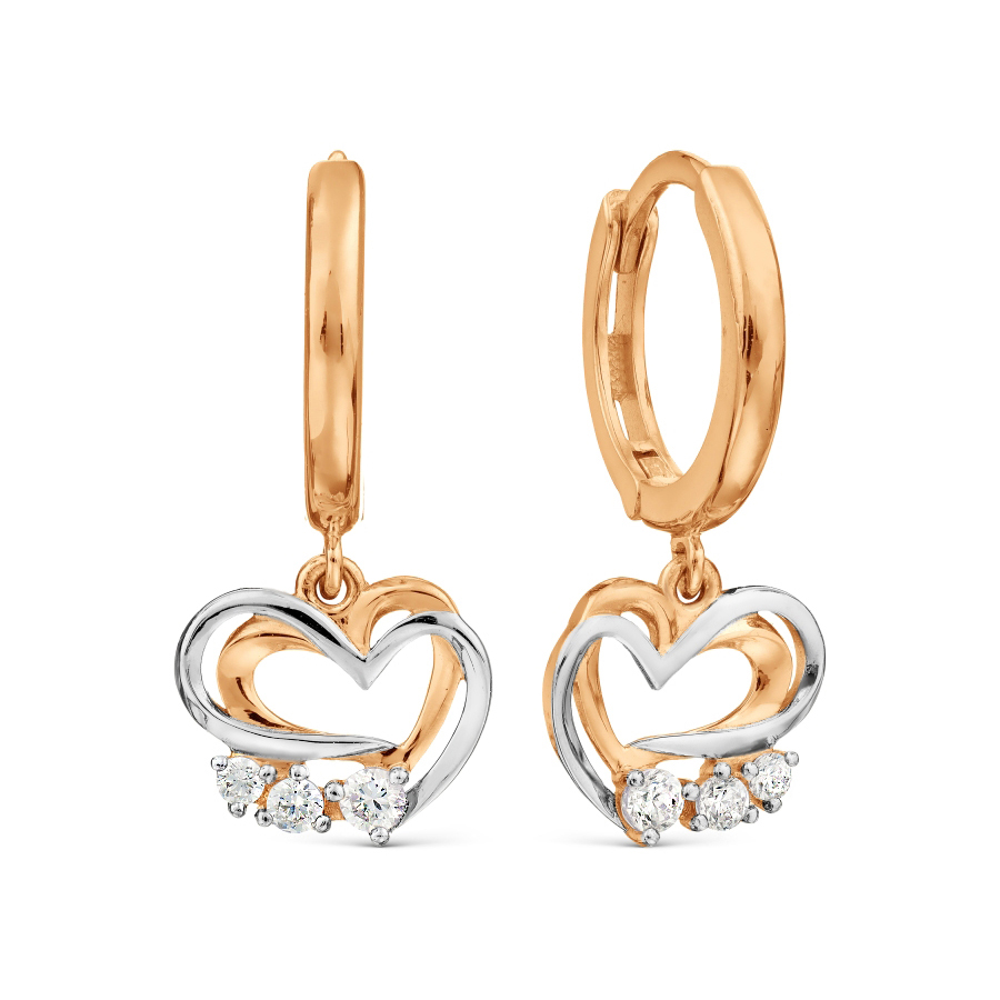 Серьги-конго с фианитами из красного золота 585 Т142029634               