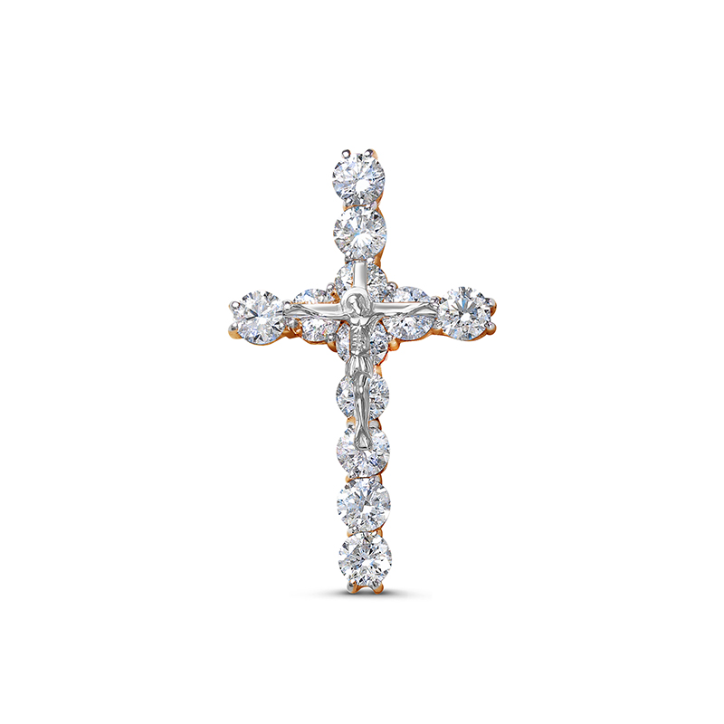 Крест с фианитами из красного золота 585 с родированием 0801125