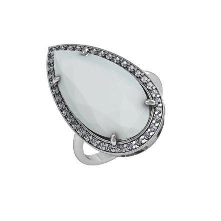 Кольцо с белым нефритом и фианитами из серебра 925 с родированием 211049