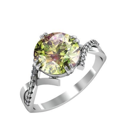 Кольцо с жёлто-зелёным горным хрусталём и фианитами из серебра 925 с родированием 211269