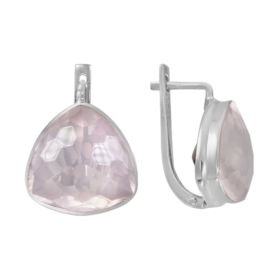 Серьги с розовым кварцем из серебра 925 с родированием ИАСК34416Х16РКR21