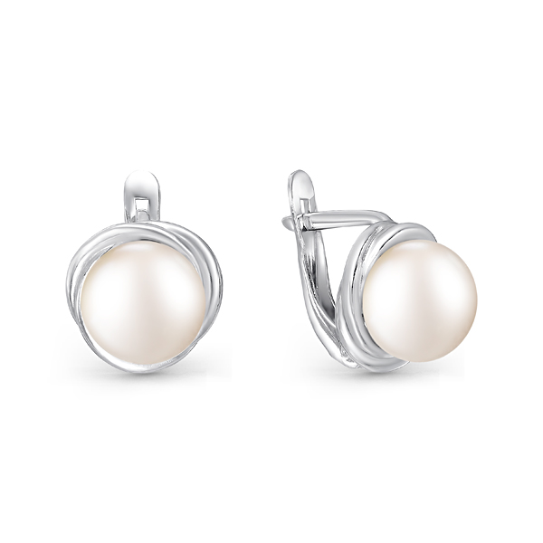 Серьги с жемчугом из серебра 925 с родированием 28008S1