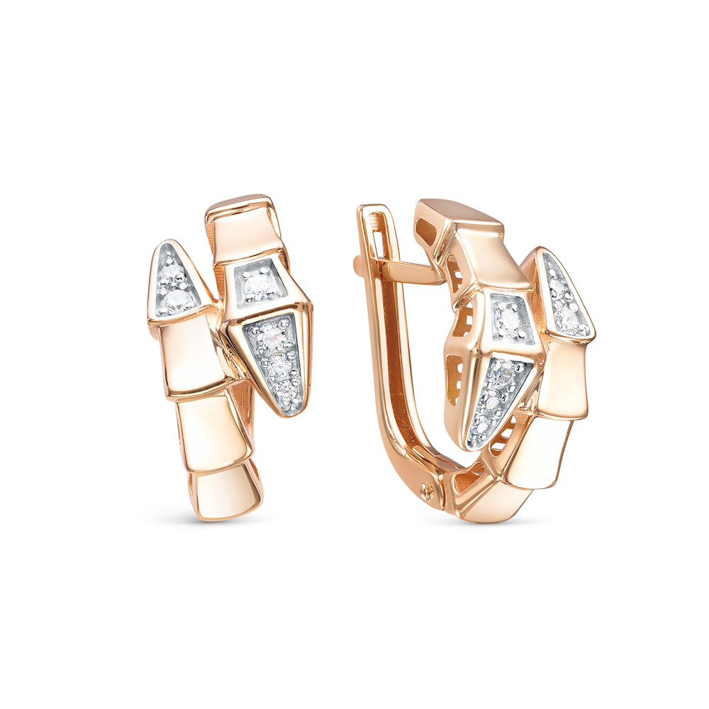 Серьги Змеи с фианитами из красного золота 585 120324