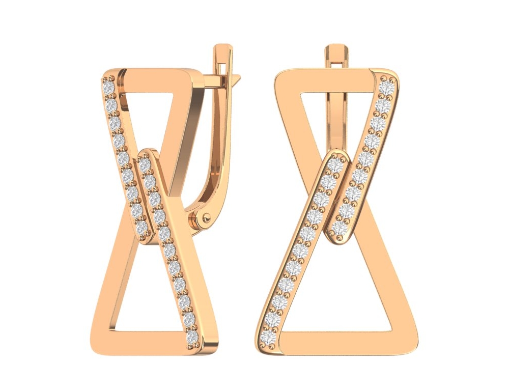 Серьги Геометрия с фианитами из серебра 925 с золочением 0201581-00779