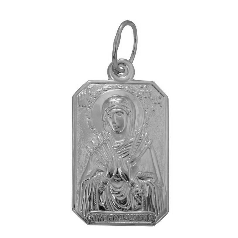 Икона нательная Божией Матери Семистрельной из серебра 925 с родированием