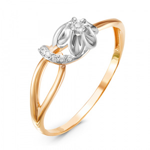 Кольцо с бриллиантами из красного золота 585 с родированием