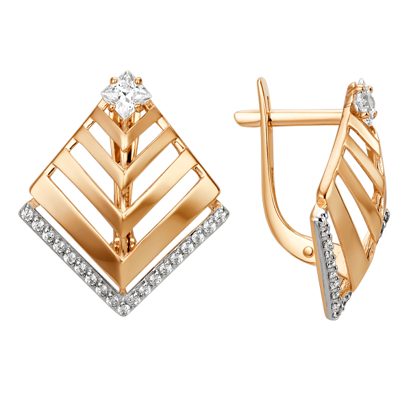 Серьги с фианитами из красного золота 585 