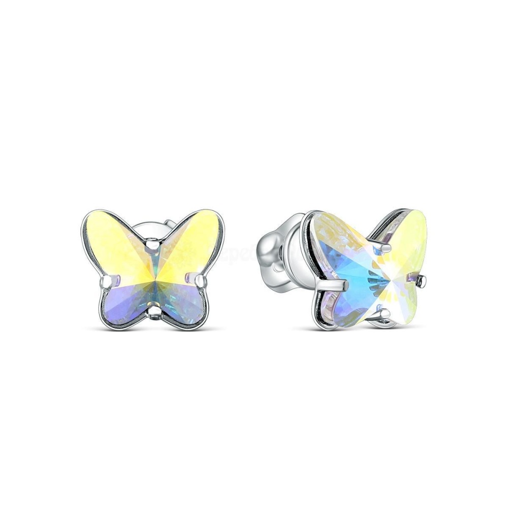 Серьги-пусеты Бабочки с кристаллами Swarovski из серебра 925 с родированием С-1007-1-001AB