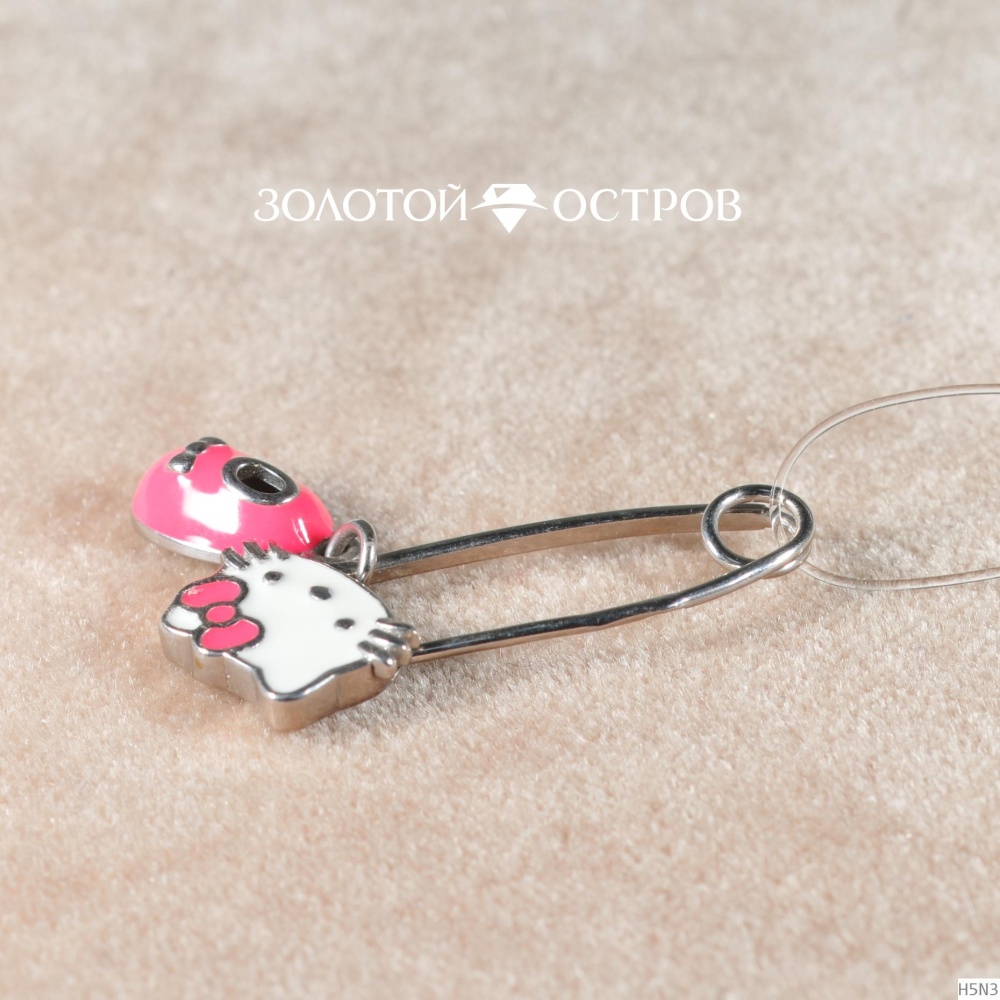 Булавка "Hello Kitty" с эмалью из серебра 925 с родированием