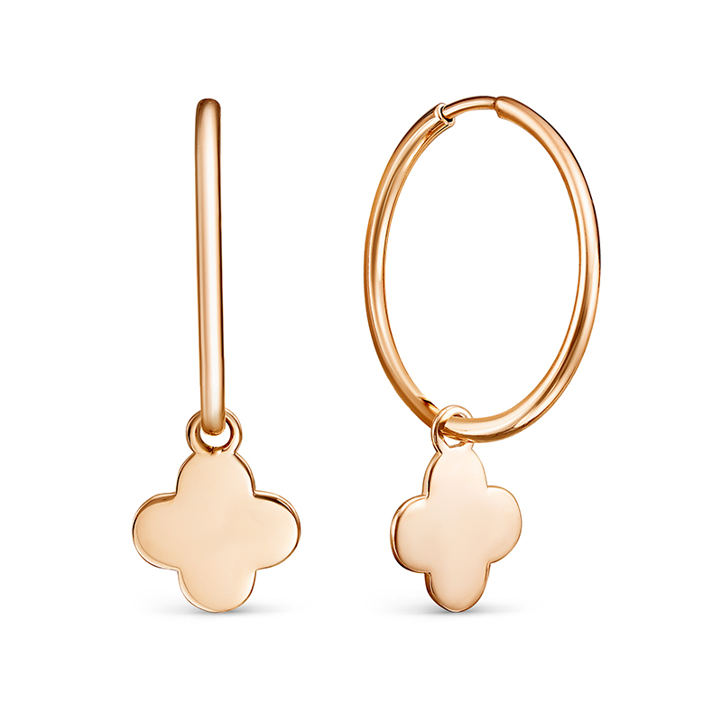 Серьги-конго Клевер из красного золота 585 2205307