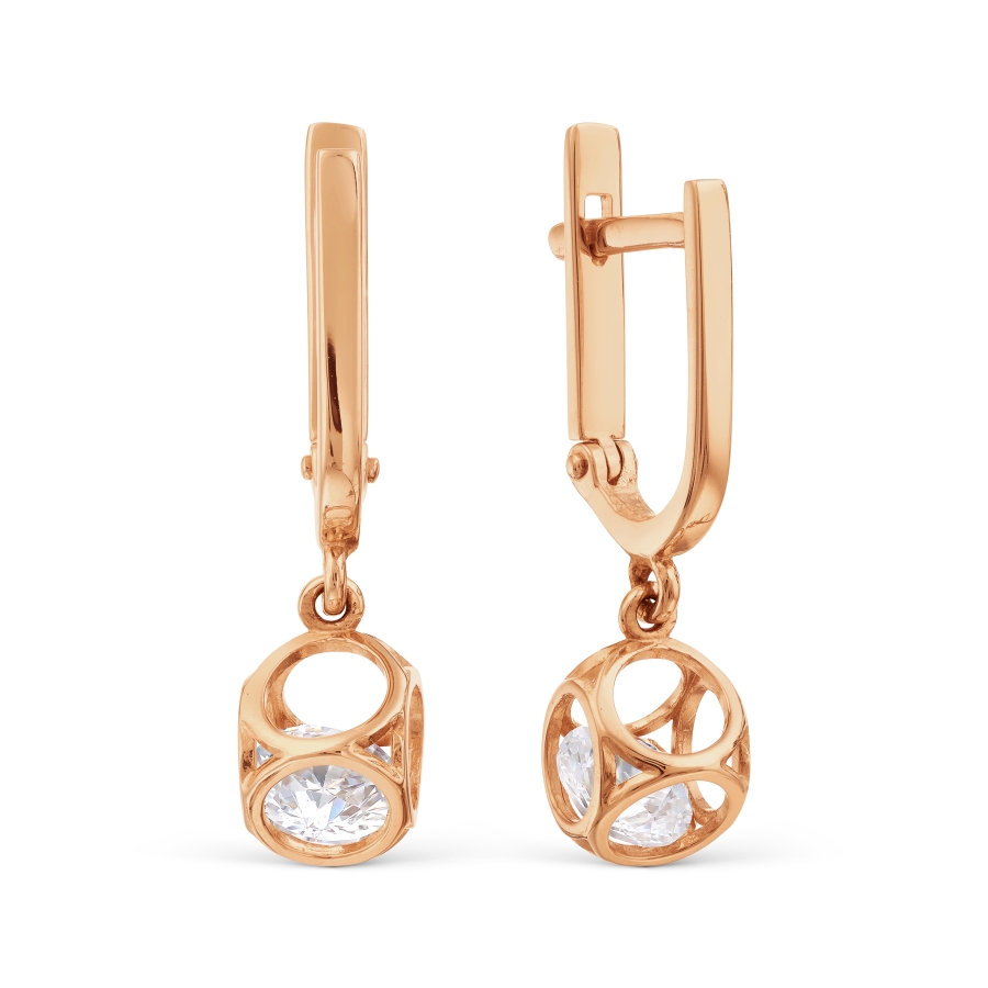 Серьги с фианитами Swarovski из красного золота 585