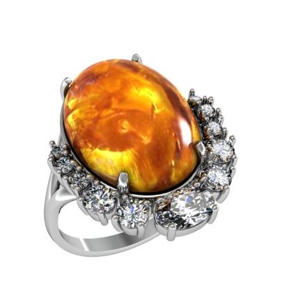 Кольцо с янтарем и фианитами из серебра 925 с родированием 201841