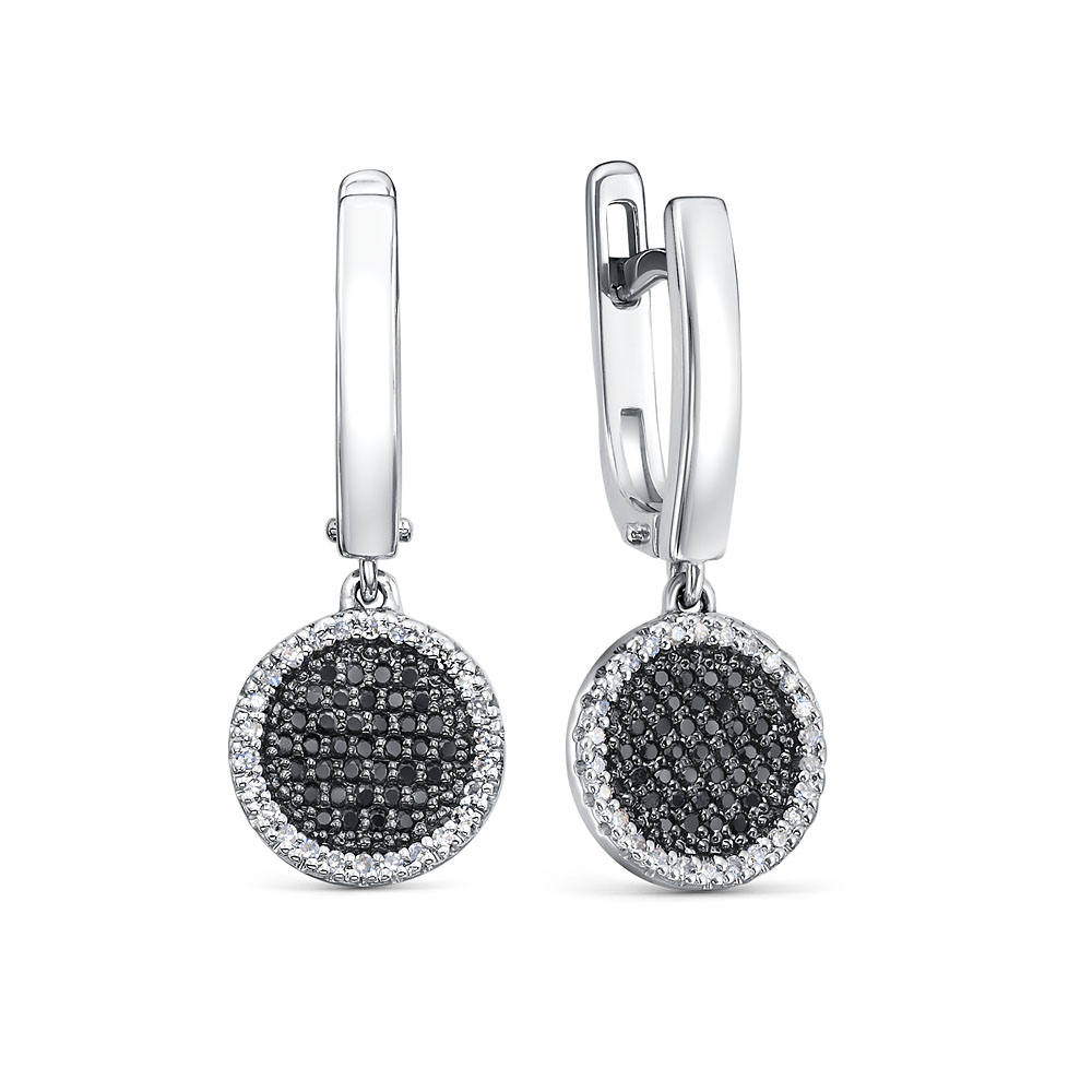 Серьги с чёрными и белыми бриллиантами из белого золота 585 с родированием 5-7056-106-2Б-Чб