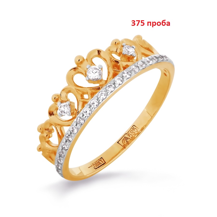 Кольцо Корона с фианитами из красного золота 375 Т2470163505