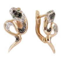 Серьги Змеи с фианитами из серебра 925 с золочением 02-0825ЗС