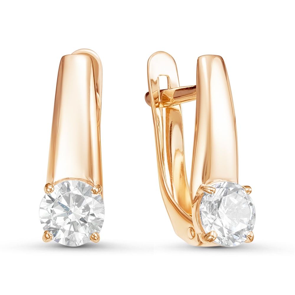 Серьги с фианитами из красного золота 585