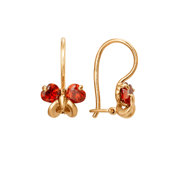 Серьги детские Бабочки с фианитами из красного золота 585 002385-1120