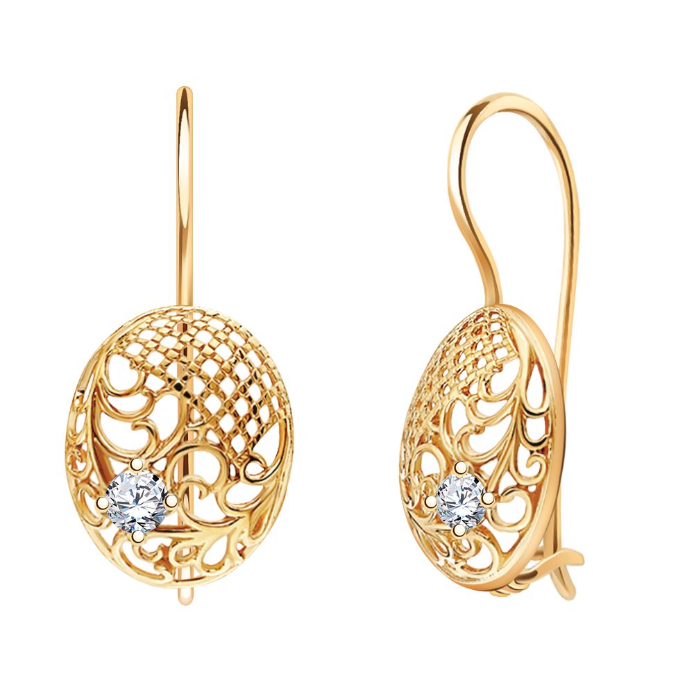 Серьги с фианитами из красного золота 585 2773