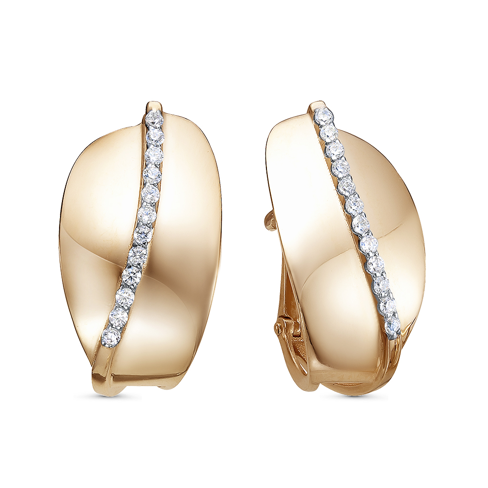 Серьги с фианитами из красного золота 585