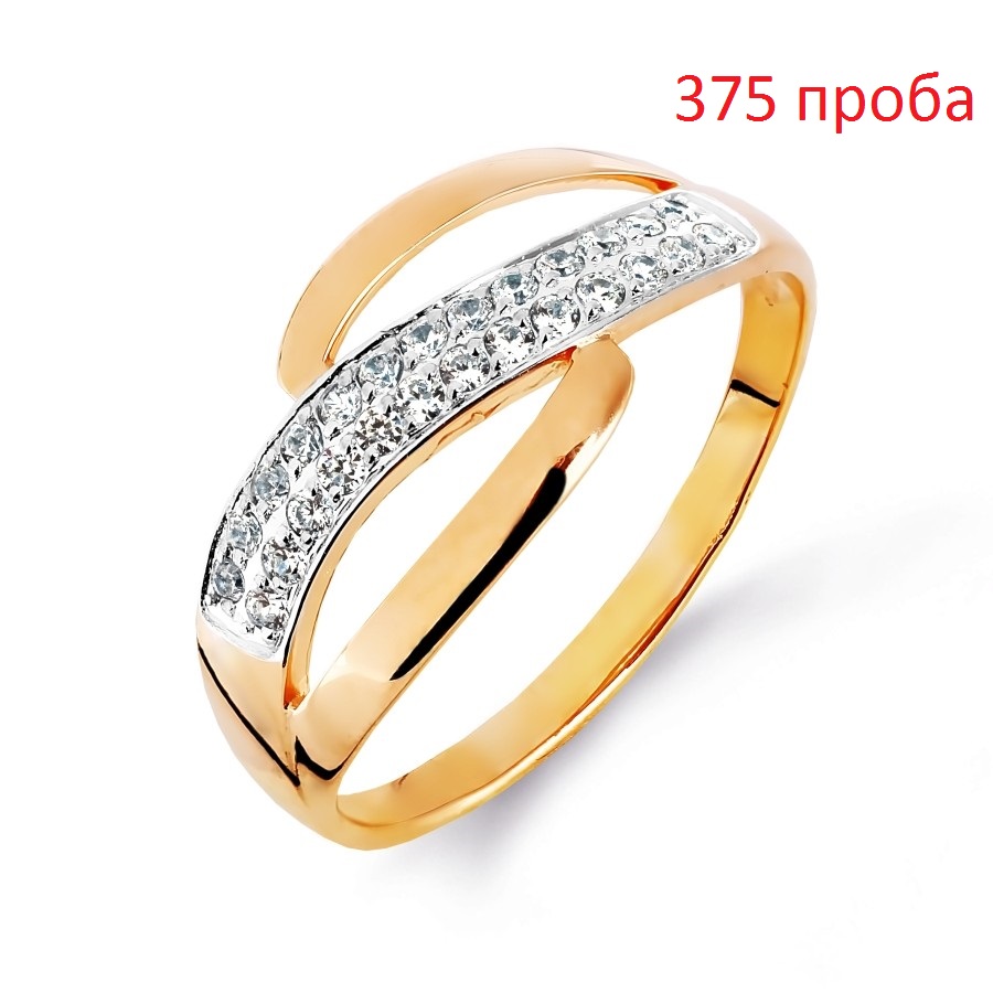 Кольцо с фианитами из красного золота 375 с родированием