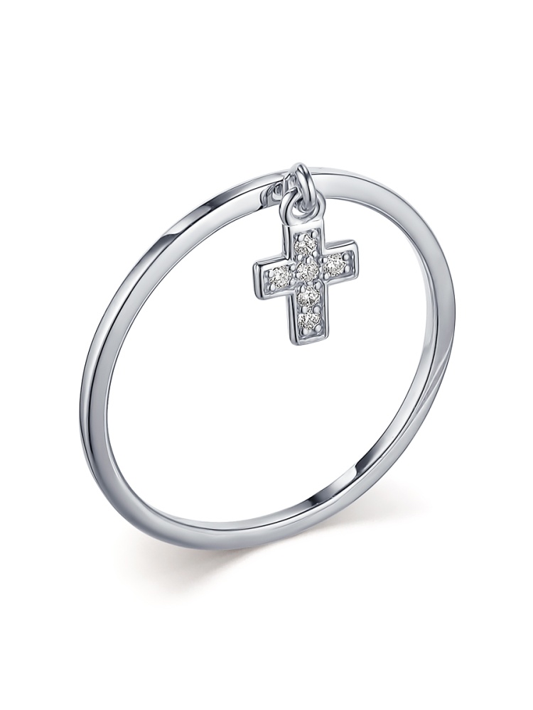 Кольцо с фианитами Крест из серебра 925 с родированием
