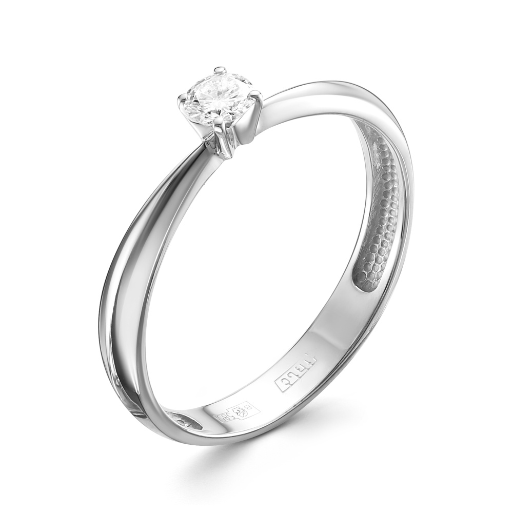 Кольцо с бриллиантом из белого золота 585 с родированием