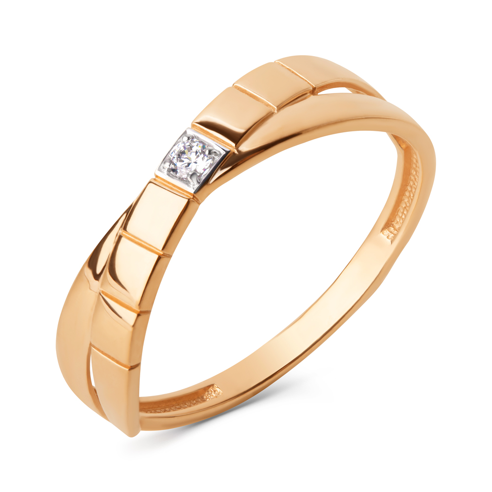 Кольцо с фианитами из красного золота 585 с родированием