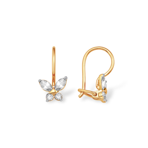 Серьги детские Бабочки с фианитами из красного золота 585 С13213962