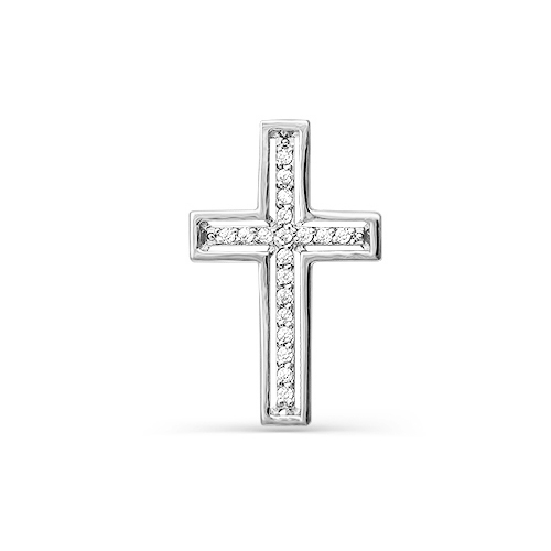 Крест декоративный с бриллиантами из белого золота 585 с родированием