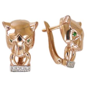 Серьги Пантеры с фианитами из серебра 925 с золочением 02-1743ЗС
