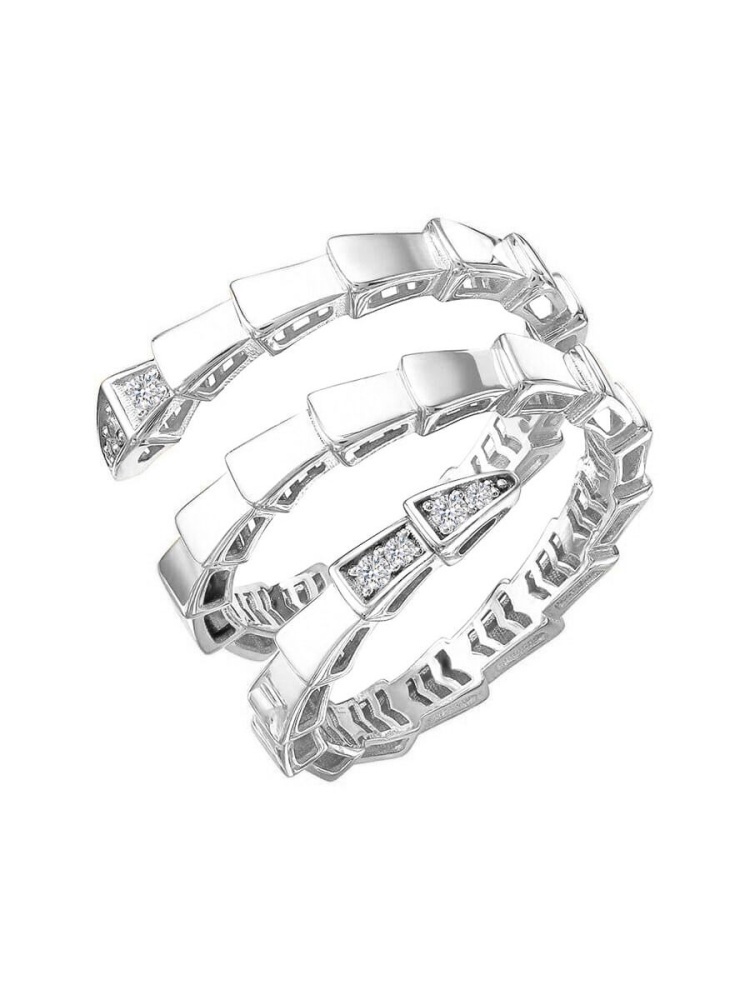 Кольцо Змея с фианитами из белого золота 585 с родированием б1168203