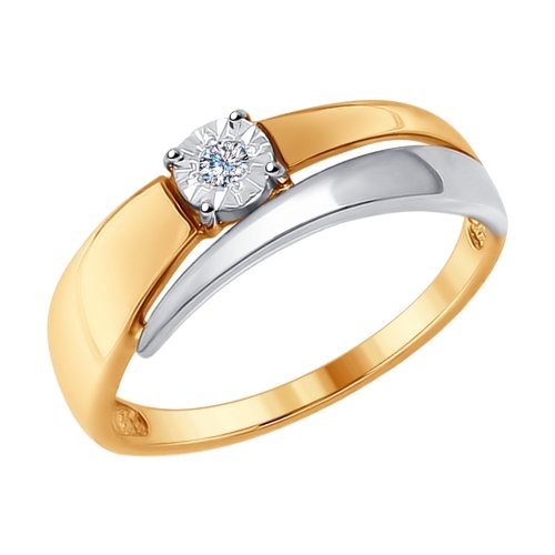 Кольцо с бриллиантами из красного золота 585 с родированием