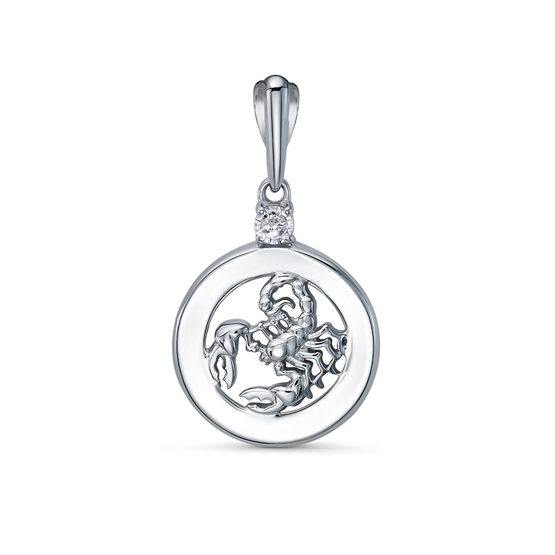 Подвеска знак зодиака Скорпион с фианитом из серебра 925 с родированием
