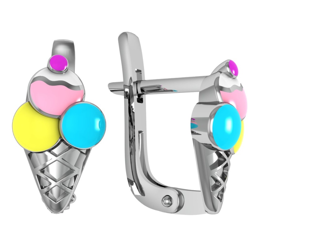Серьги детские Мороженое с эмалью из серебра 925 с родированием 371545