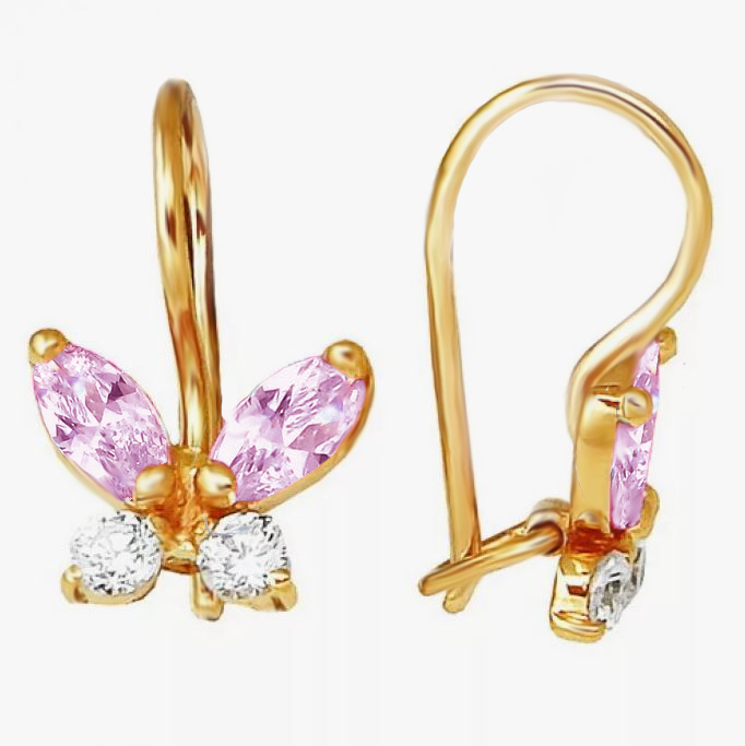 Серьги детские Бабочки с фианитами из красного золота 585 207707 1 13 10