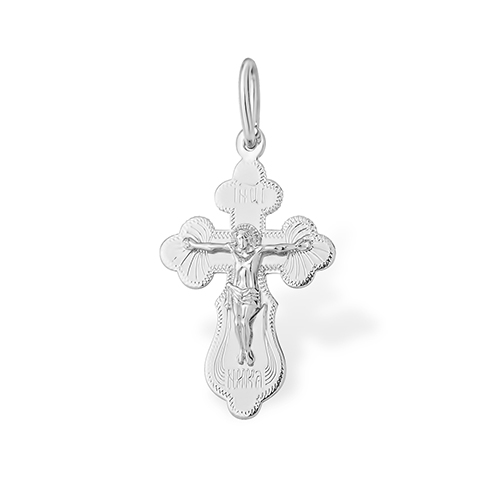 Крест с алмазной гранью из серебра 925 с родированием