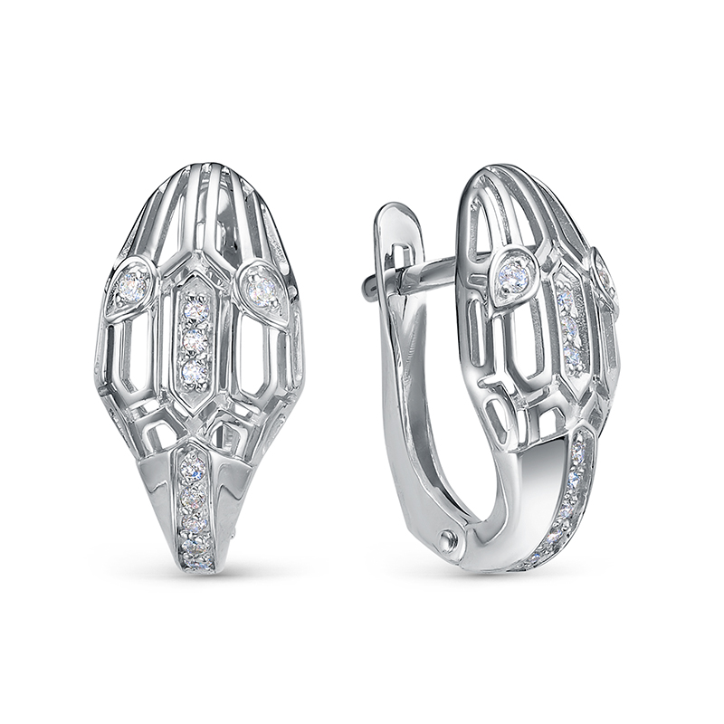 Серьги Змеи с фианитами из серебра 925 с родированием с1206947