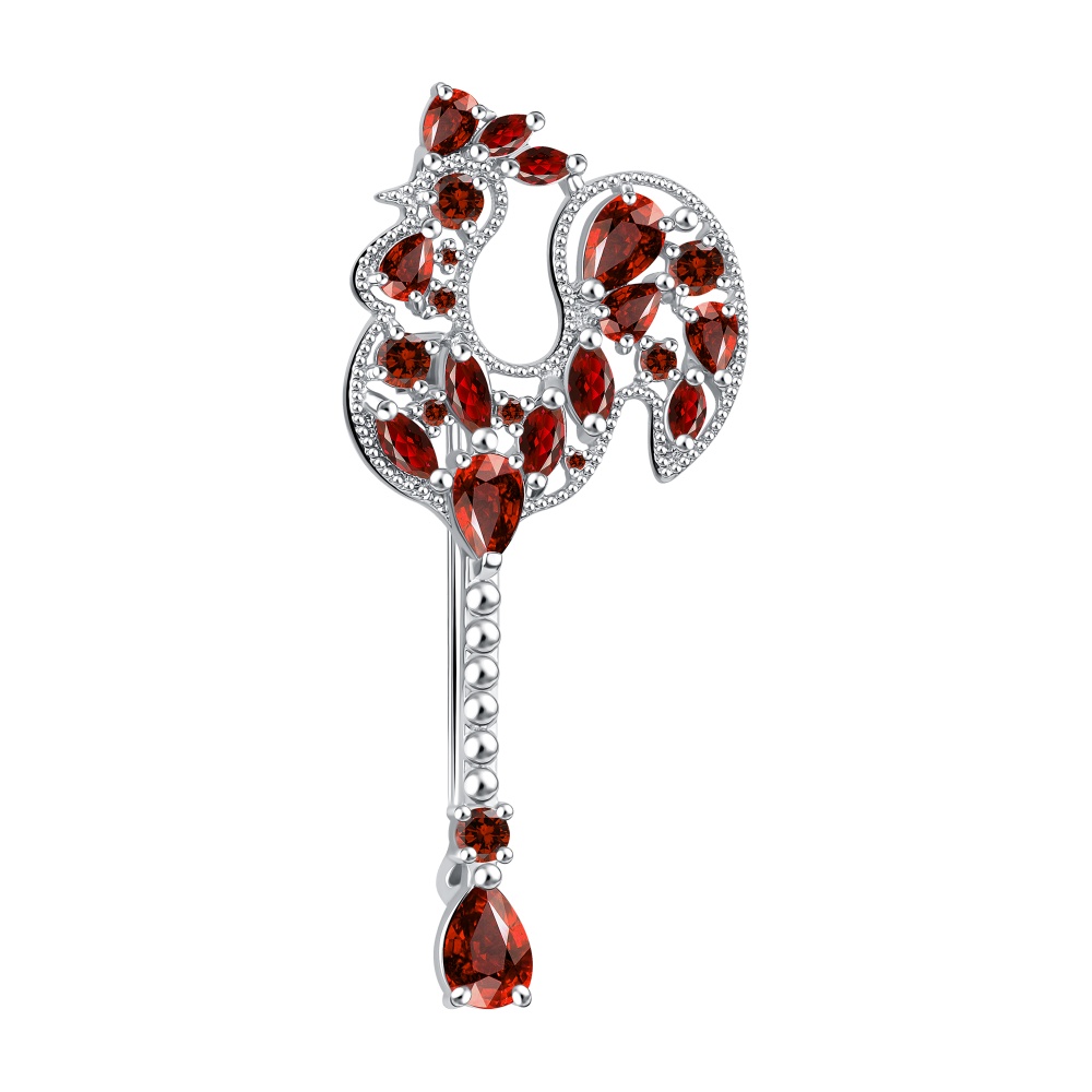 Брошь Петушок с фианитами из серебра 925 с родированием 60-72-000W-17184