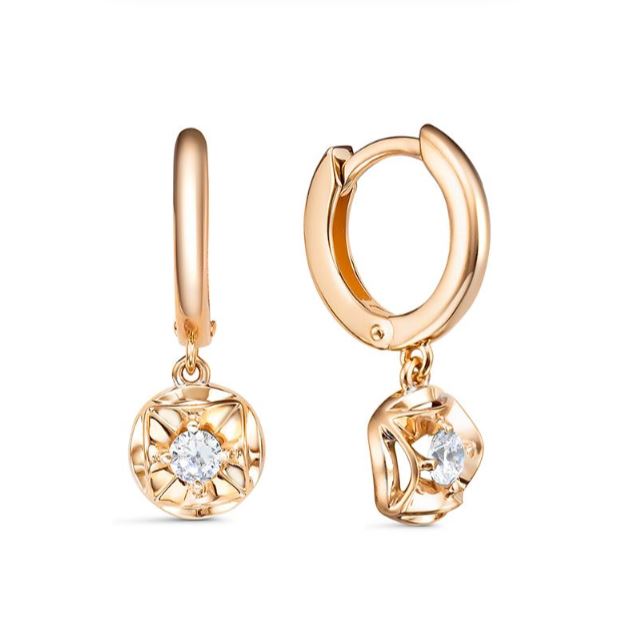 Серьги с фианитами из красного золота 585 1207122