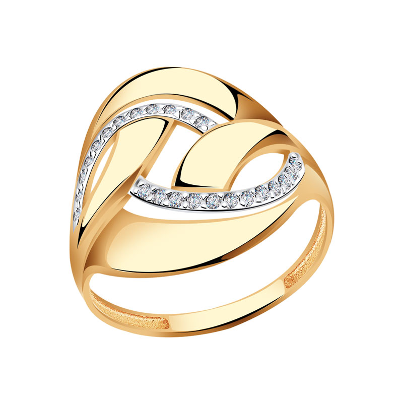 Кольцо с фианитами из красного золота 585 