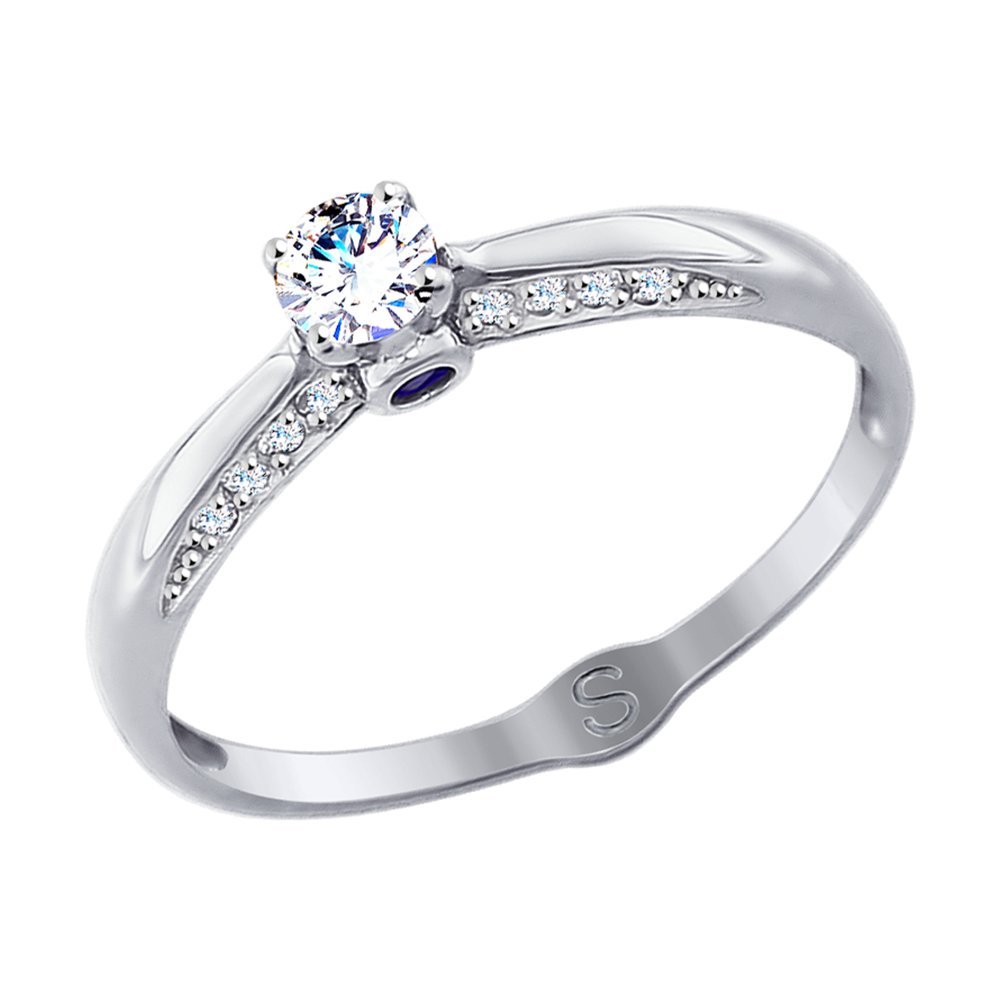 Кольцо с фианитами из белого золота 585 с родированием